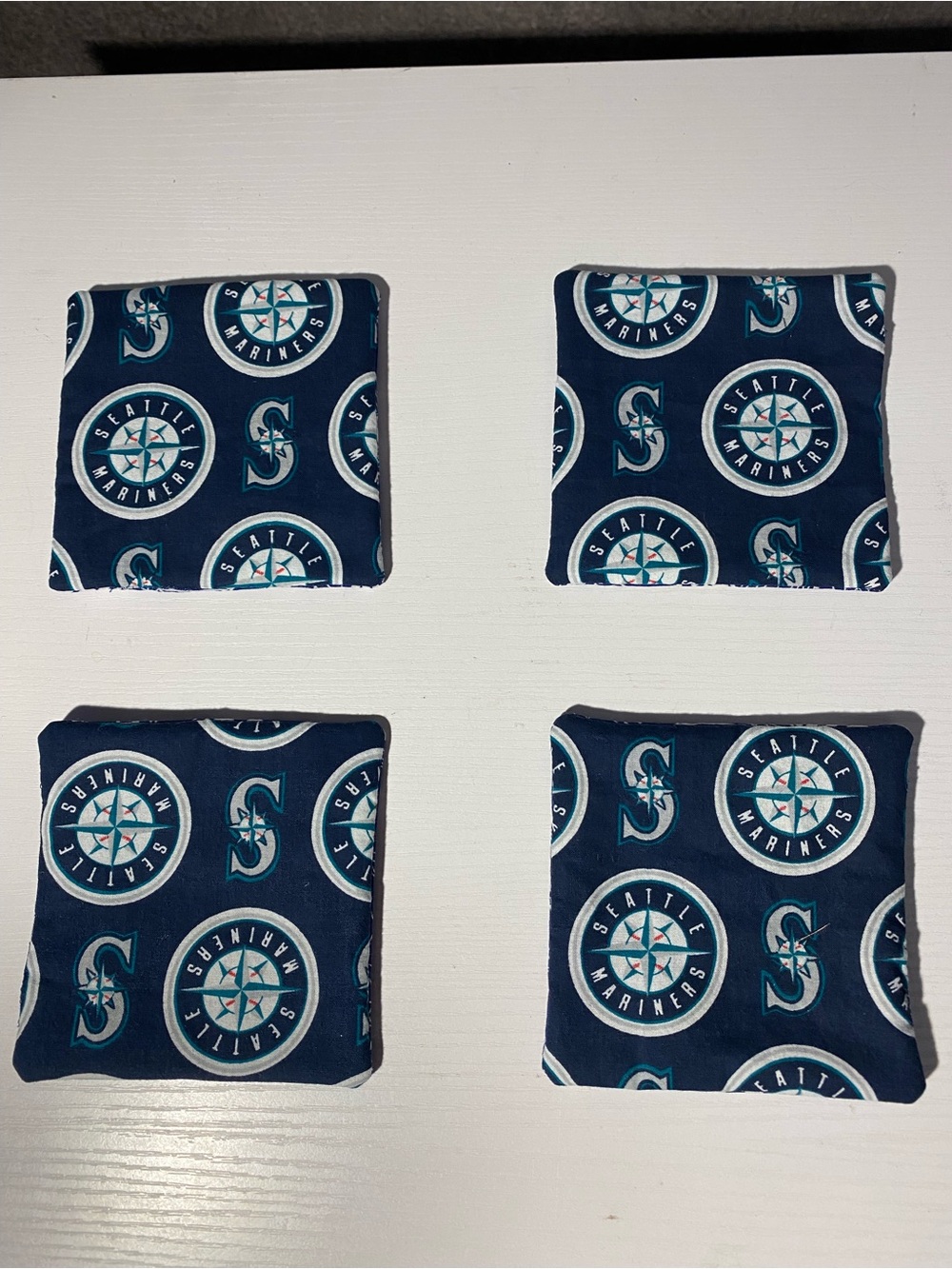 4 Seattle Mariners Fabric Coasters Blue White MLB Baseball Drink Coaster Set 4